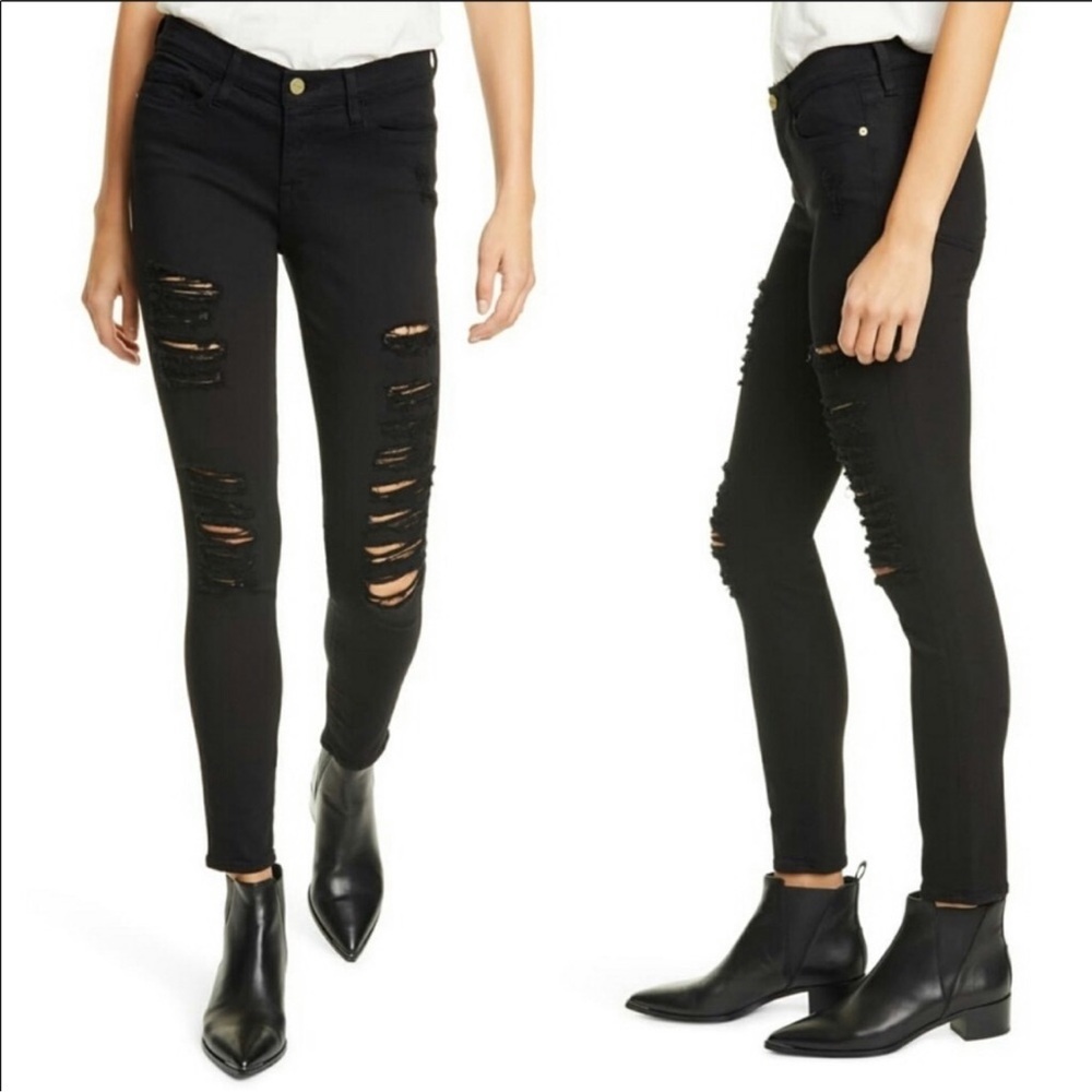 Frame Skinny Denim Women's Black Distressed Jeans Size‎ 30  Le Skinny de Jeanne